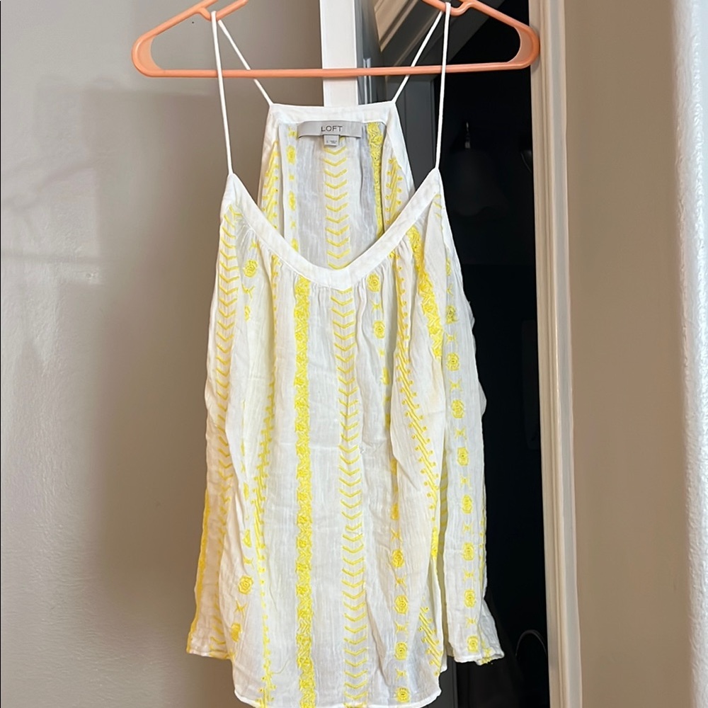 LOFT Women's White and Yellow Top